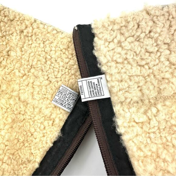 Ugg Australia Knee High Winter Boots Sz 11 Black Leather Brown Suede Wool Lining - Picture 10 of 15